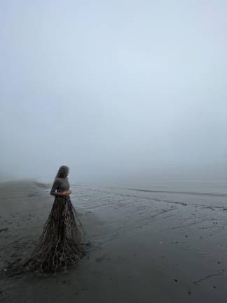 <i>Grey Study with Alison </i>(2022) features a woman at the shore in a skirt made of fennel.