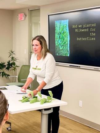 Turning lawns into lifelines Volunteer Kelly Spranger gives a PowerPoint presentation at the Tuxedo Park library in spring 2024