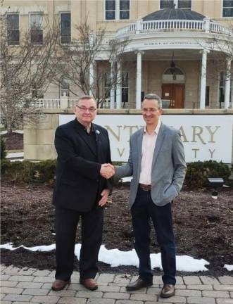 Dr. Bruce Murphy, left, president of Centenary, and Dr. Tal Ben-Shahar, professor of the happiness studies graduate program.