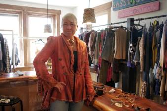Erika Domanico makes clothes, handbags and jewelry from repurposed fabric and hardware.