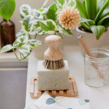 Stuff we dig 6. Upgrade the sponge and plastic bottle of dish soap for this bamboo bundle.
