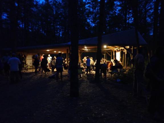 Late-night at ‘the Taj,’ the central structure at camp, where lectures sometimes went on until 11 p.m.