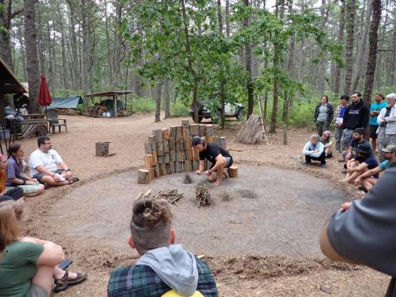 River Brown, Tom’s son, demonstrating how to make a tipi fire. He lives in Florida, where he works as a bartender – a very different world from this primitive, nature-immersed one. On the question that was top-of-mind for me, how to integrate the lessons learned here with the hustle-bustle of working life, he was particularly helpful. “Do something every day to keep progressing,” he advised. “As best you can, mesh the two worlds.”