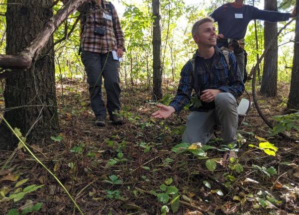 Adam Haritan leading a foraging walk. He’s taken a step away from in-person events to prepare a hugely ambitious tree ID course.