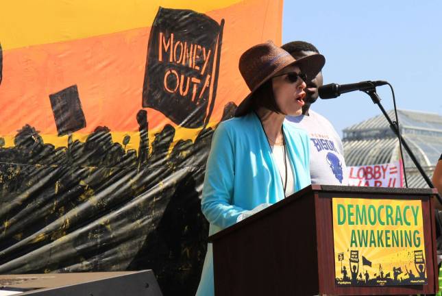 Wenonah Hauter, Frackopoly author and founder of Food and Water Watch, speaking at a protest in DC. Photo provided