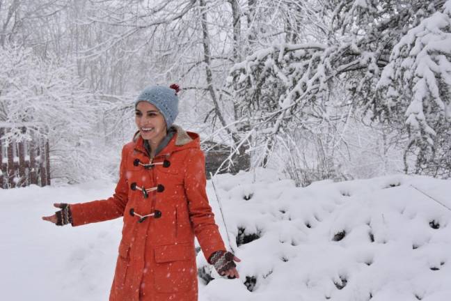 Aysha Venjara takin in the first snowstorm of winter.