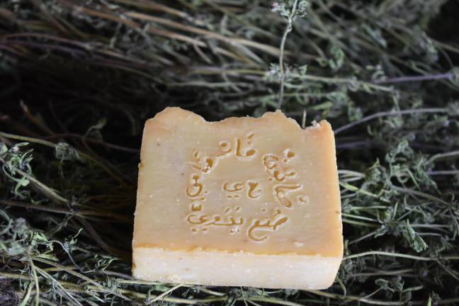 Stuff we dig 1. Some of Joy Youwakim’s soaps, like this olive-oil based Aleppo soap, feature her mom’s Arabic handwriting.