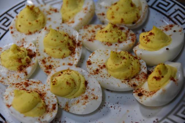 The deviled eggs were the centerpiece of each table.