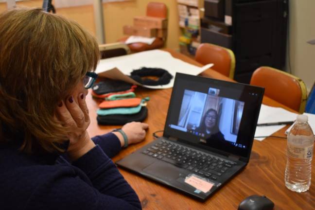 Black dirt’s newest crop: teen health advocates Katherine Brieger, executive director of the Warwick Area Farmworkers Organization, on a Zoom call with Celine Arizpe Benitez, 18, who’s studying business at SUNY Oneonta.