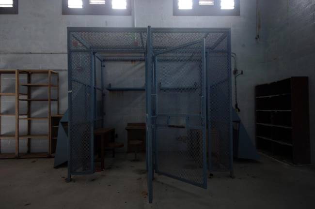 An isolation cage in the Restrictive Housing Unit.