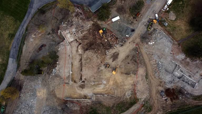 Bennett School undergoing demolition as seen from above.