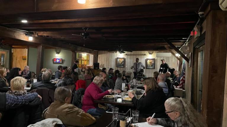 ‘Growing community of patriots’ interviews one sheriff candidate while the other steers clear Paul Arteta waits to speak while Juan Ayala addresses Orange Strong on March 30 in Chester, N.Y. (Photo by Daniel Donnelly)