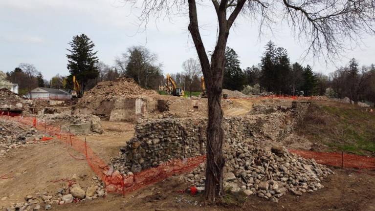 A remaining stone wall of the old Bennett School.