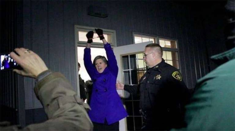 Steingraber headed to jail for blocking a chemical truck. Photo by We Are Seneca Lake