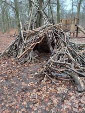 Plänterwald, a park in Berlin, Germany, where people can find and add branches to the structures.