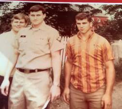 The writer, center, with brothers Jack and Andy, on his way to jungle combat training in May, 1969.
