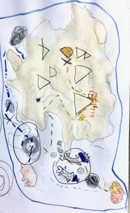 A six-year-old’s map, painted with coffee.