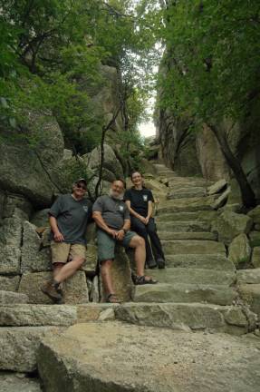 From left: David Chase, Artie Hidalgo and Emily Hague on the Lenape steps.