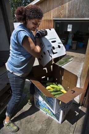 Stiles Najac picks up produce at J&amp;A Farm in Goshen on Thursday