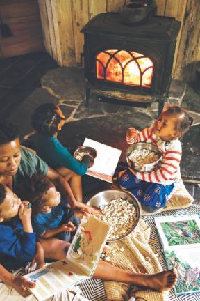J’avail Haltom and her four children are pictured in the off-grid homestead of the book’s creative stylist, Lena Masur, in Upstate New York where the book was photographed.