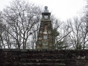 A bust of a Boy Scout with a thousand-yard stare sits atop the Tower of Friendship, a Depression-era obelisk on newly public Scout land in Tusten, NY.
