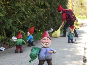 Leu picks up trash alongside her troop of nomadic gnomes.