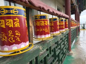 Buddhist prayer wheels at Aryabal Meditation Temple in Gorkhi-Terelj National Park, Mongolia