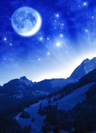 Fantastic alpine landscape. Mountains in the moonlight