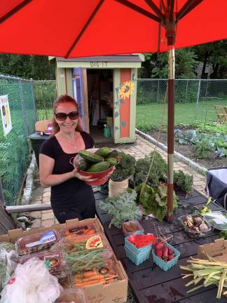 Bertone working in the community garden during a weekly harvest for distribution.