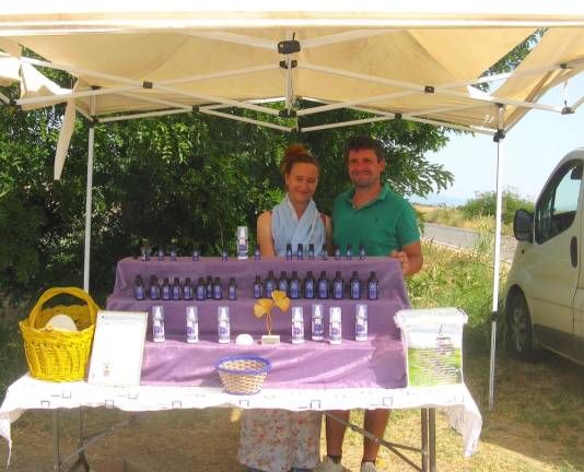 A lavender-growing couple sells their oil at a roadside stand. Bulgaria is the world’s largest producer of rose and lavender oil.