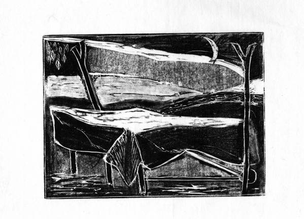 Stewart built himself a bed out of branches found in the gorge, the first piece of furniture he’d ever built.