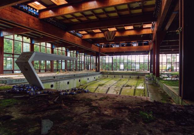 The abandoned pool at the old Grossinger’s Resort. The lamps that Edwards inherited were salvaged from this area.