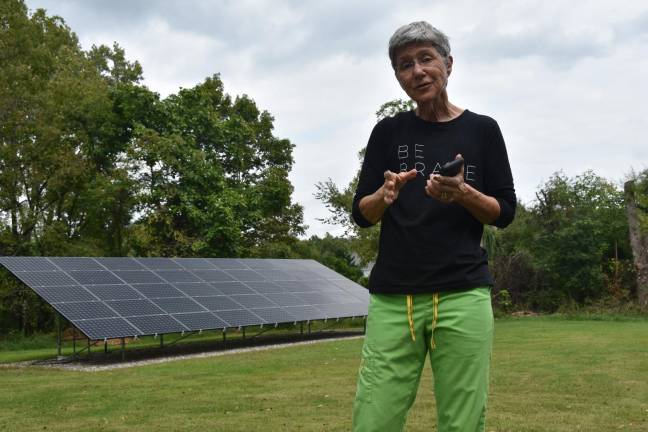 Endico can monitor the performance of the solar array on her phone.
