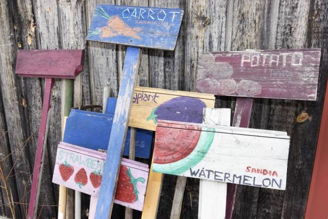 Signs awaiting warmer weather at Freedom Farm Community in Otisville NY on March 1, 2022.