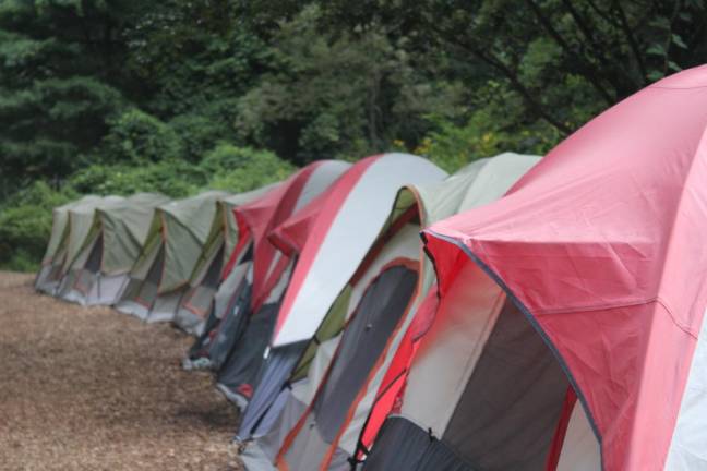 Tents set up for attendees of the Sleeping with Wolves program