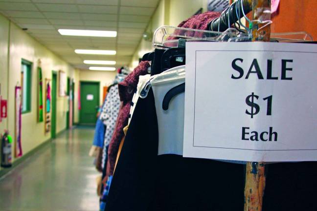 A sale rack at the Hope Chest, in a hallway of the former Pine Island Elementary School. Photo by Raheli Harper.
