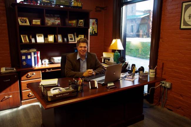 Alan Stout, Luzerne County, PA’s new tourism bureau director, in his office, formerly a storage room.