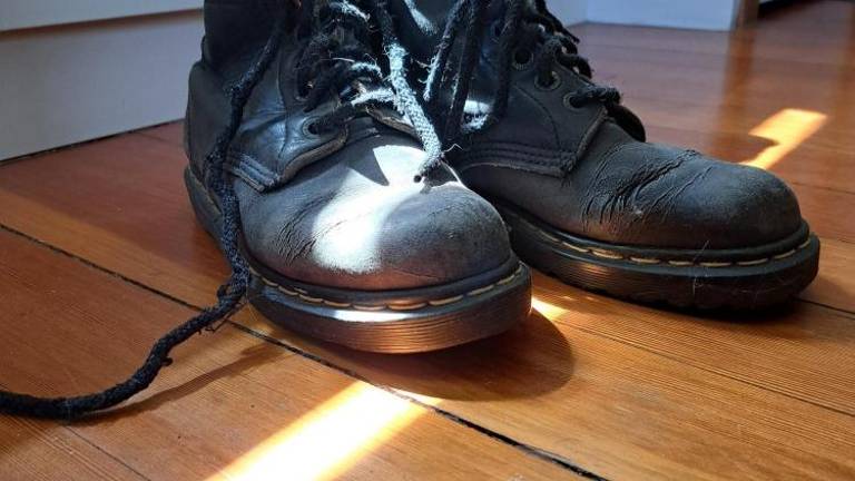 These old 8-hole Doc Martens, as seen in Maxfield’s column <i>Old Soles</i>, have seen her through 30 years of life, and remind her in many ways of the cobbler in Monroe she found just as he was about to retire. The below was a reply to that column.