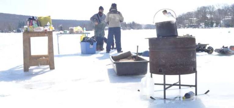 On ice, fishing turns social
