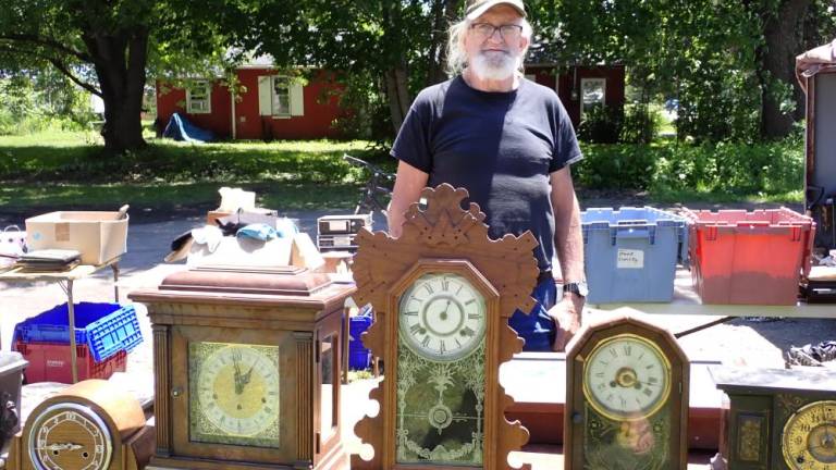 Bob sells old clocks and other vintage bric-a-brac he’s collected roadside in Milford, PA.